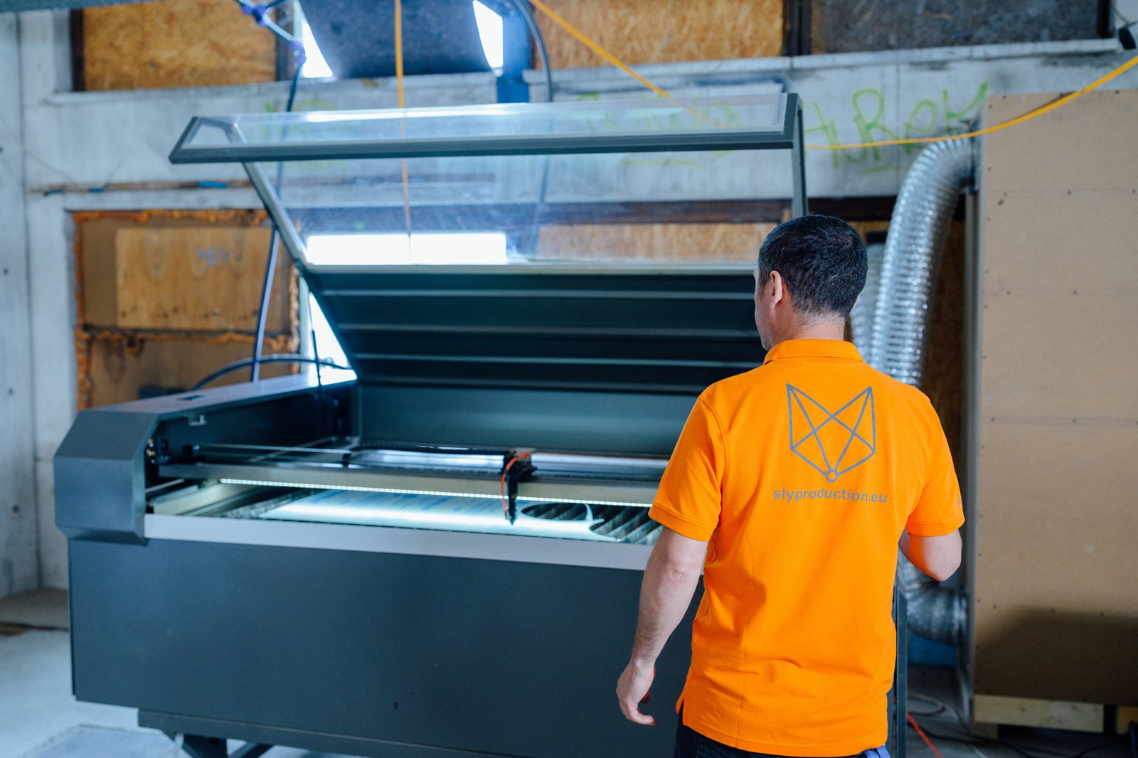 Laser cutting at SLY Production workshop