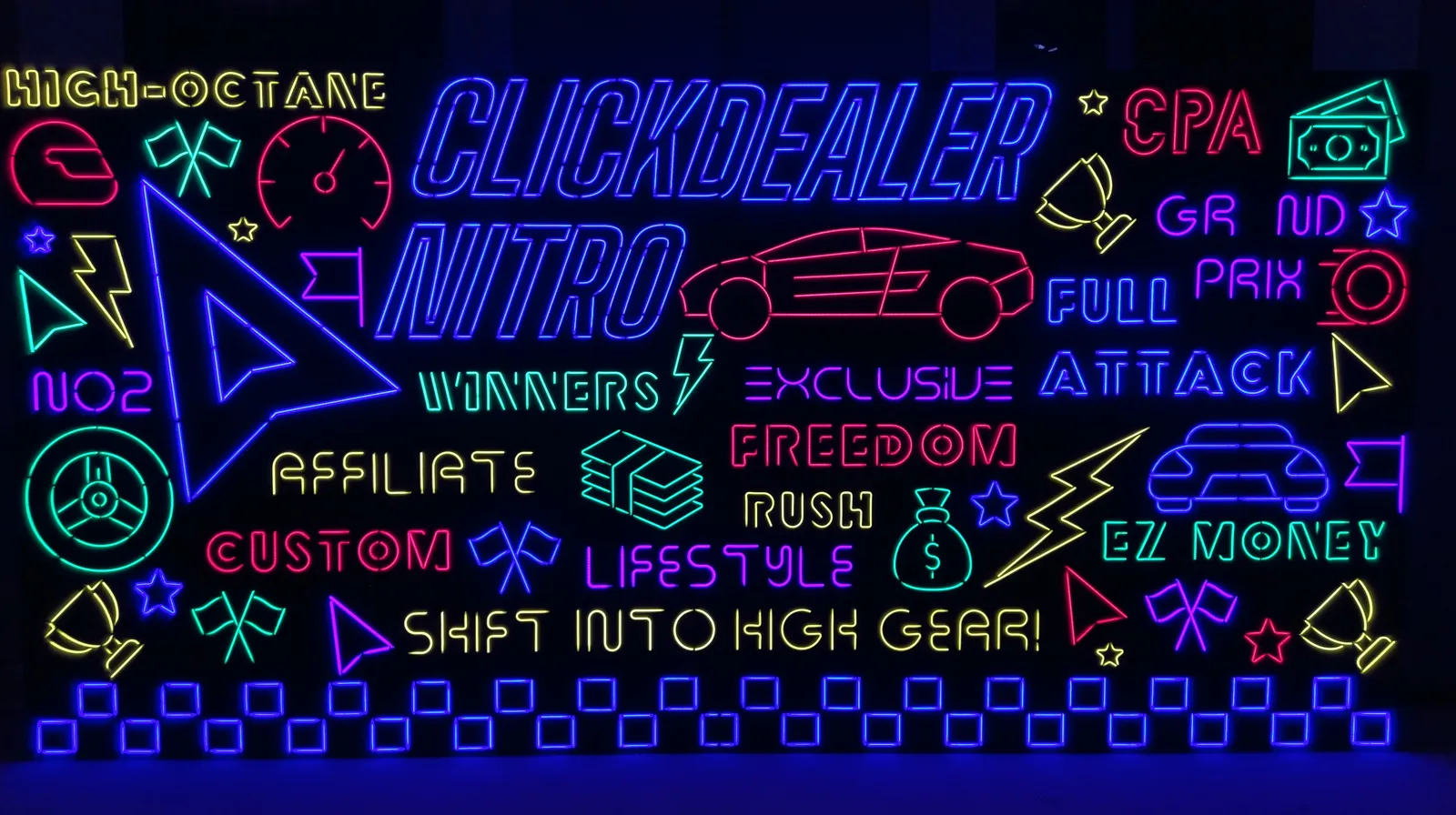 Clickdealer 5 x 3 m neon wall — custom project built by SLY Production, photo 2