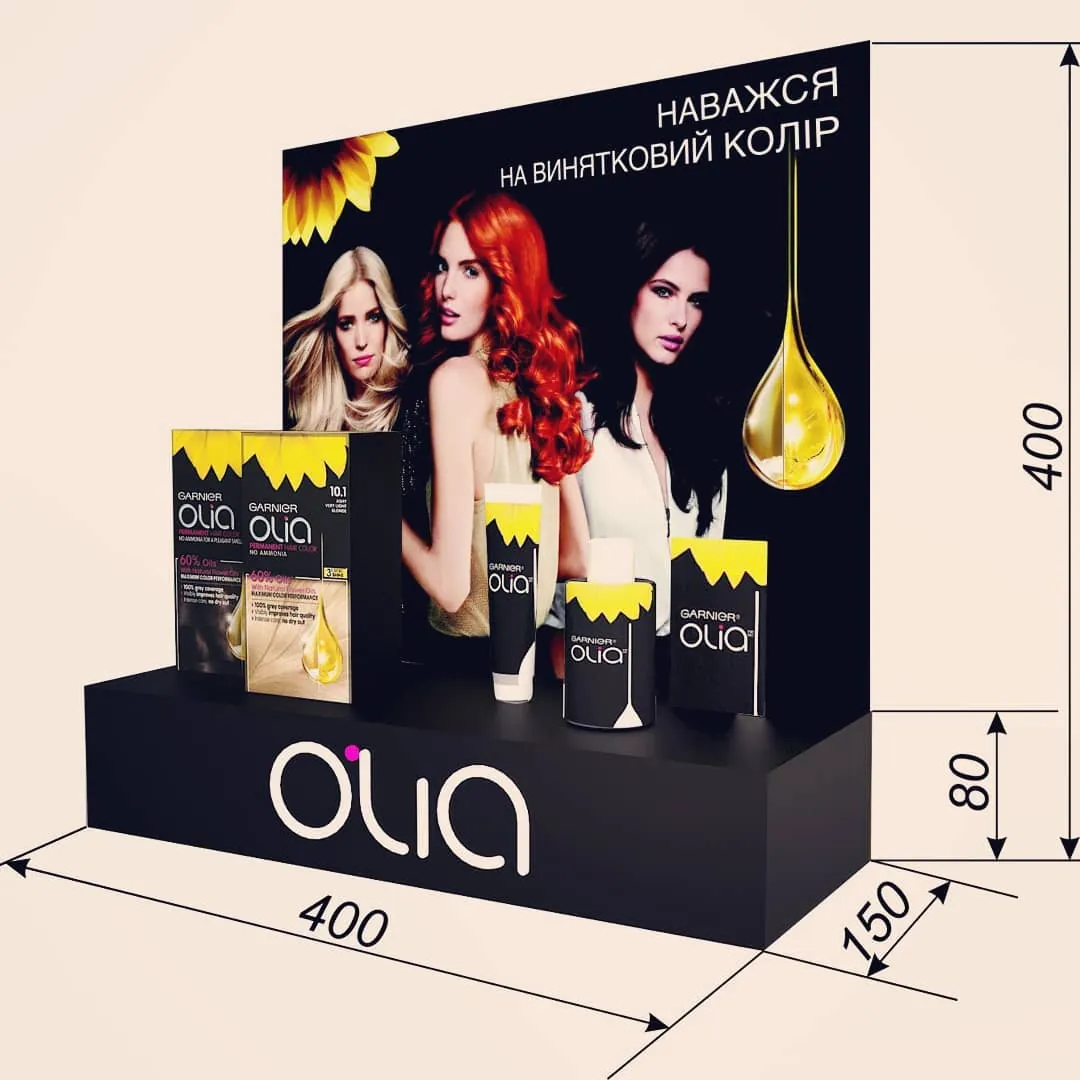 OLIA Garnier beauty stand — branded & retail project built by SLY Production, photo 2